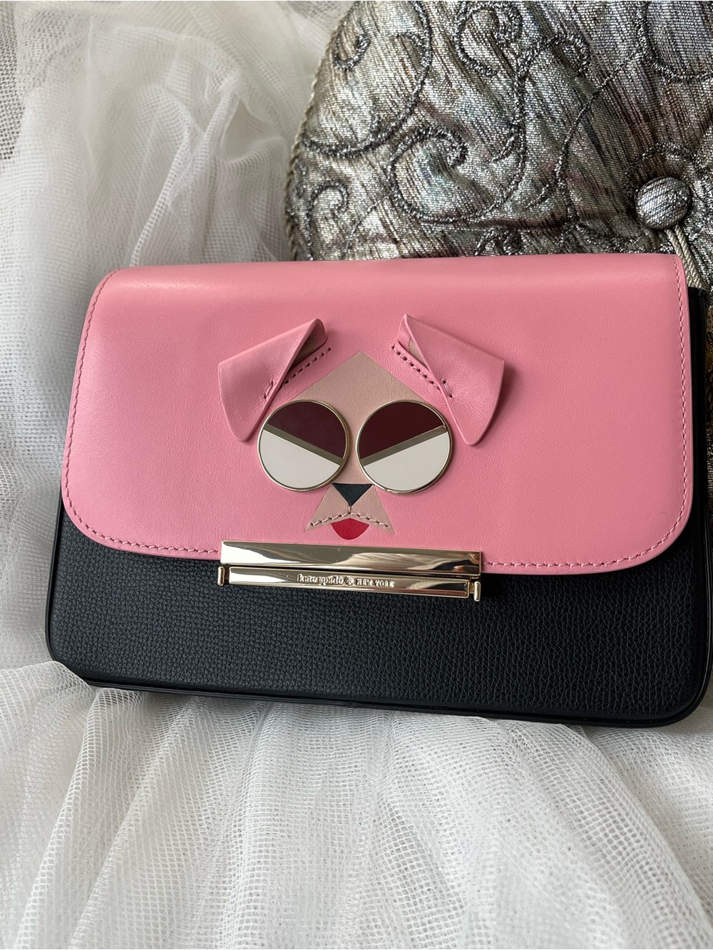 Kate Spade ♠️ Mod Dog 3D Pink/Black Crossbody, EUC 🩷🐶🖤